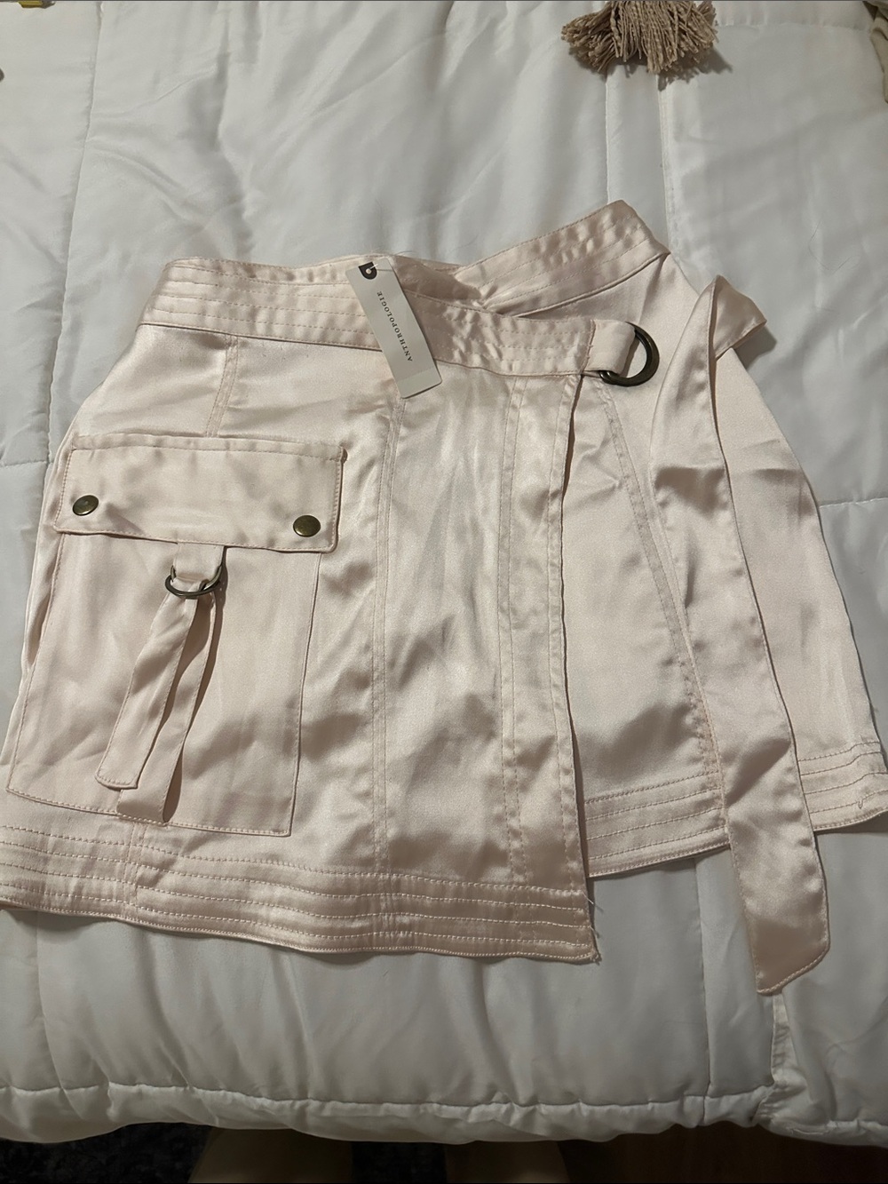 Anthropologie Satin Utility Mini Skirt in Blush NWT 0